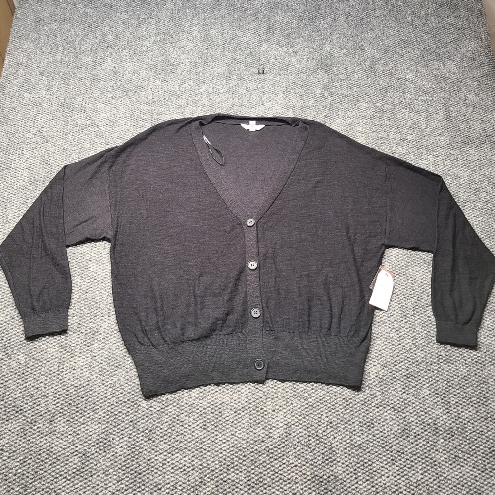 Time and Tru Womens Black 100% Cotton V-Neck Button Front Cardigan Size L 12-14